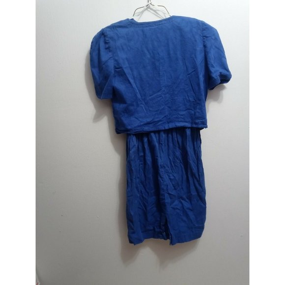 Vintage Leslie Fay Collections Blue Sheath Dress With Padded Shoulders Size 8 - Picture 9 of 9